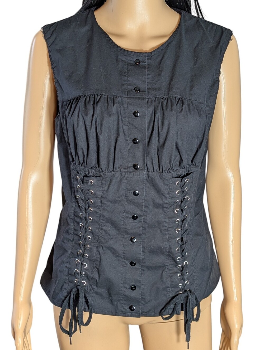 Moda International Black Button Down Sleeveless Top
